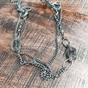 🔥FREE add-on Bundle item! Long chain layered necklace in dark silver chrome